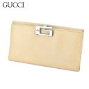 【スプリングセール】グッチ 長財布 Wホック 財布 Gマーク ベージュ シルバー レザー GUCCI 【グッチ】 h704s 【中古】