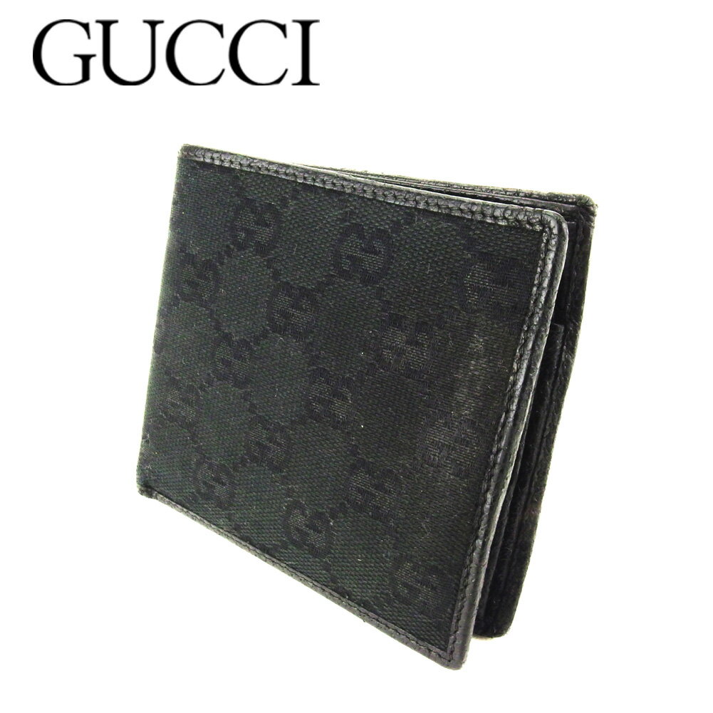 【スプリングセール30％OFF】グッチ 二つ折り 財布 GGキャンバス ブラック キャンバス×レザー GUCCI 二つ折りサイフ 財布 サイフ 収納 ユニセックス 小物 【グッチ】 L2674 【中古】