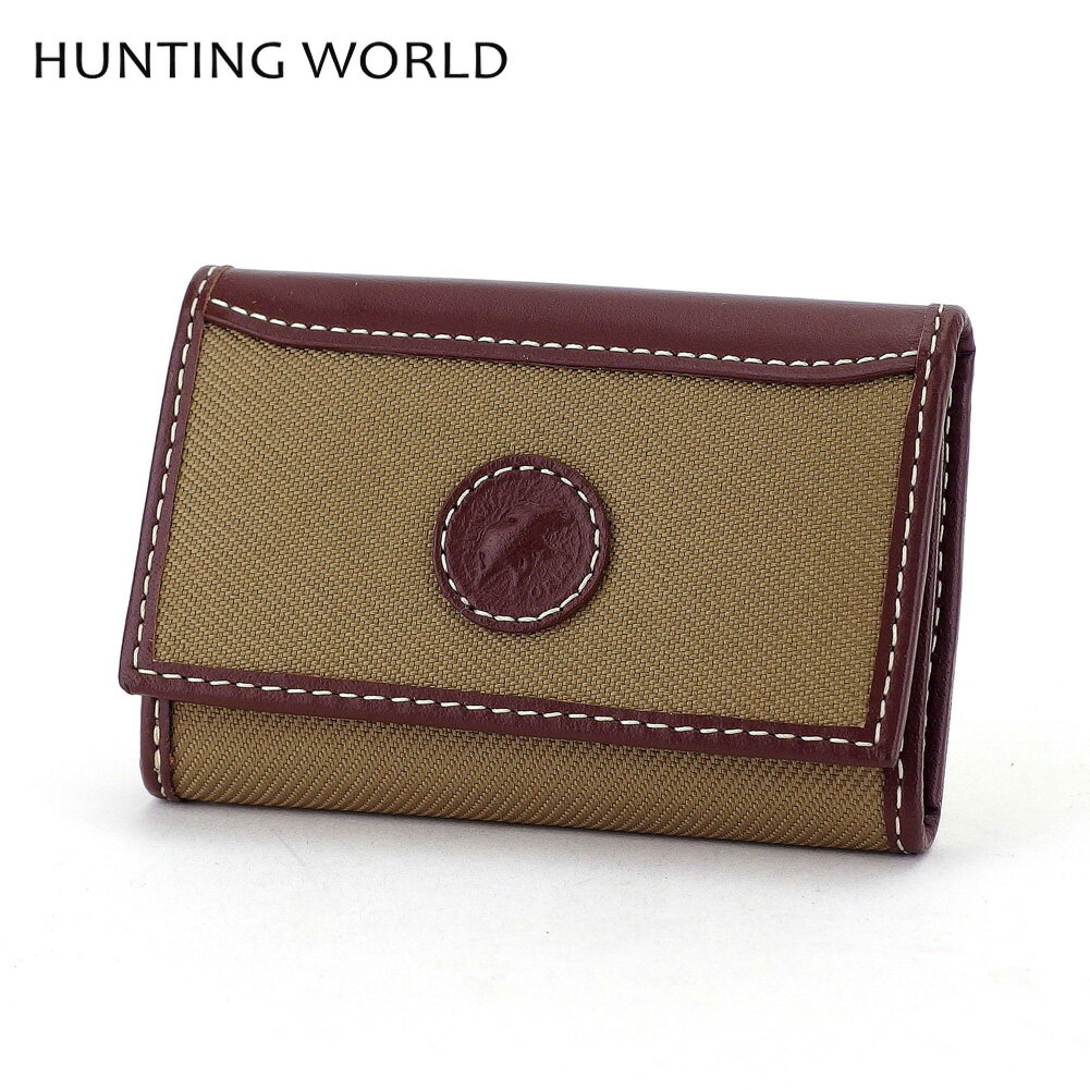 【中古】 ハンティングワールド HUNTING WORLD キーケース 4連キーケース レディース メンズ ブラウン グリーン ベージュ キャンバス×レザー 【ハンティングワールド】 T9766