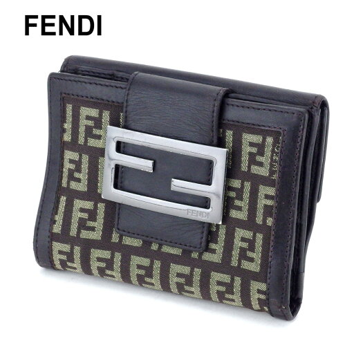 フェンディ Wホック 財布 二つ折り FFプレート ズッキーノ ブラウン ベージュ系 キャンバス×レザー FENDI 【フェンディ】 t9779s 【中古】 フェンディ Wホック 財布 二つ折り FFプレート ズッキーノ ブラウン ベージュ系 キャンバス×レザー FENDI 【フェンディ】 t9779s 【中古】