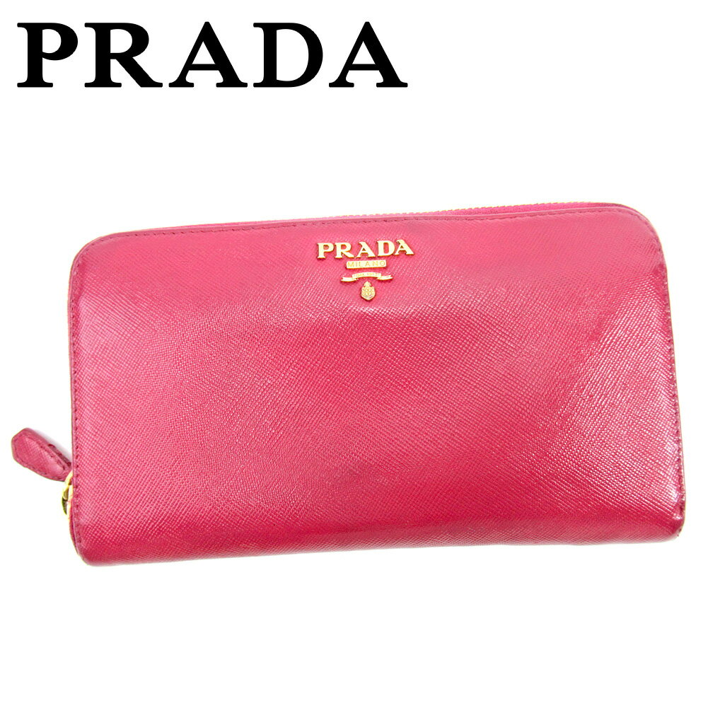 【スプリングセール】プラダ 長財布 ラウンドファスナー ピンク レザー PRADA 【プラダ】 t9869s 【中古】