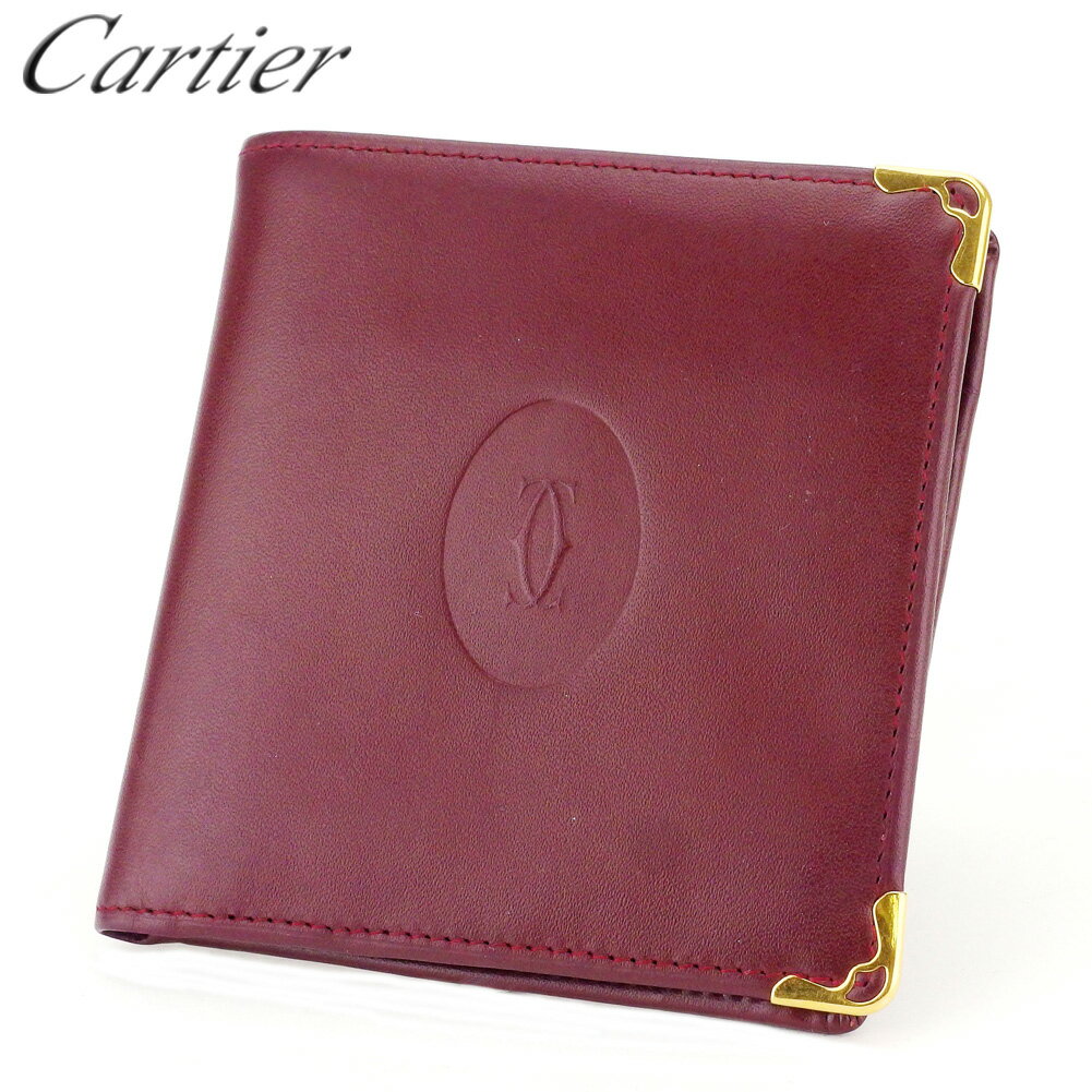 【スプリングセール30％OFF】カルティエ 二つ折り 財布 マストライン ボルドー ゴールド レザー Cartier 【カルティエ】 t9292s 【中古】