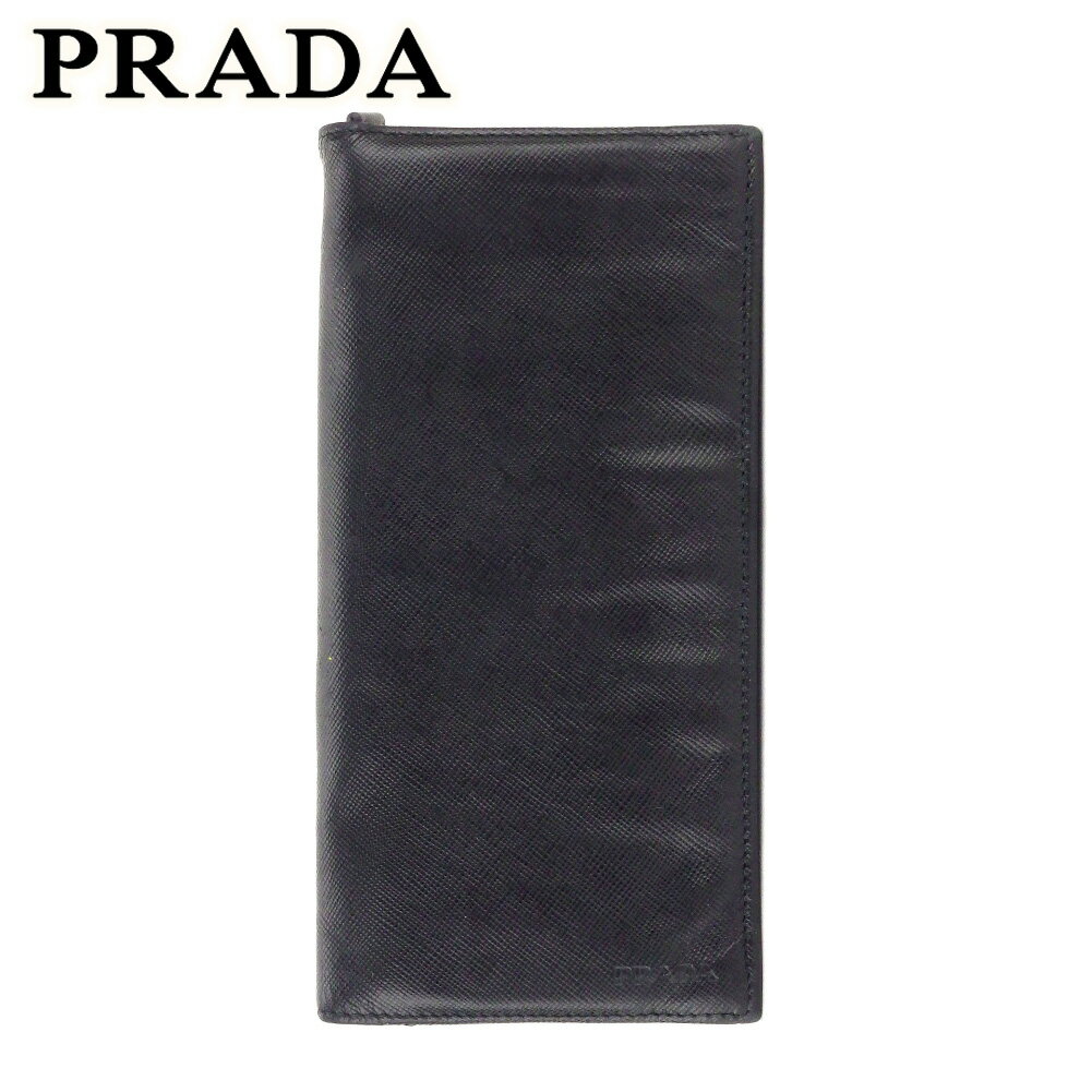 【スプリングセール30％OFF】プラダ 長財布 ファスナー付き 財布 ロゴ ブラック サフィアーノレザー PRADA 長サイフ サイフ 収納ブランド財布 ユニセックス 小物 【プラダ】 T9313 【中古】