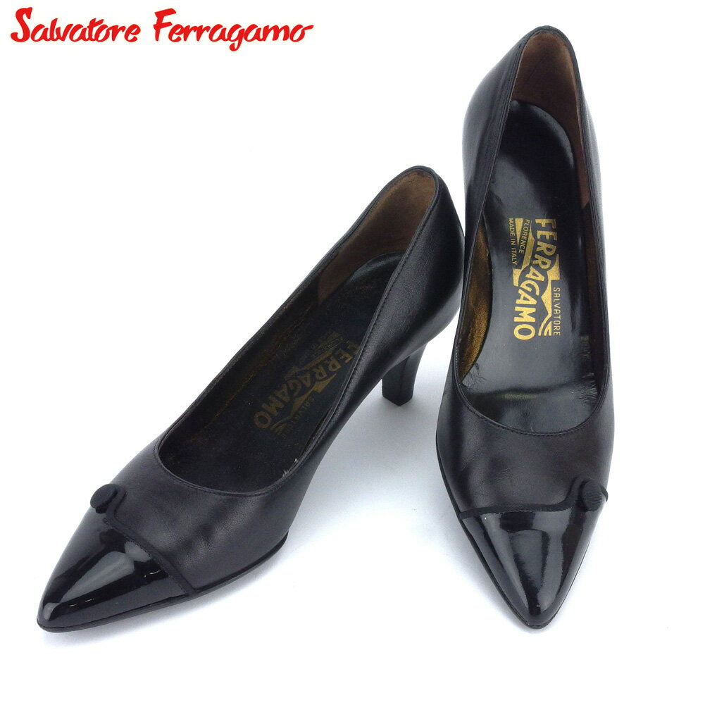 【スプリングセール30％OFF】サルヴァトーレ フェラガモ Salvatore Ferragamo パンプス シューズ 靴 レディース ♯5C ブラック レザー 【フェラガモ】 F1526 【中古】