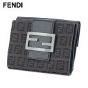 【春の大感謝祭 30％OFF】フェンディ Wホック 財布 二つ折り ズッキーノ ブラック ブラウン キャンバス×レザー FENDI ホックサイフ ホック財布 財布 サイフ財布 ユニセックス 小物 【フェンディ】 T10381 【中古】