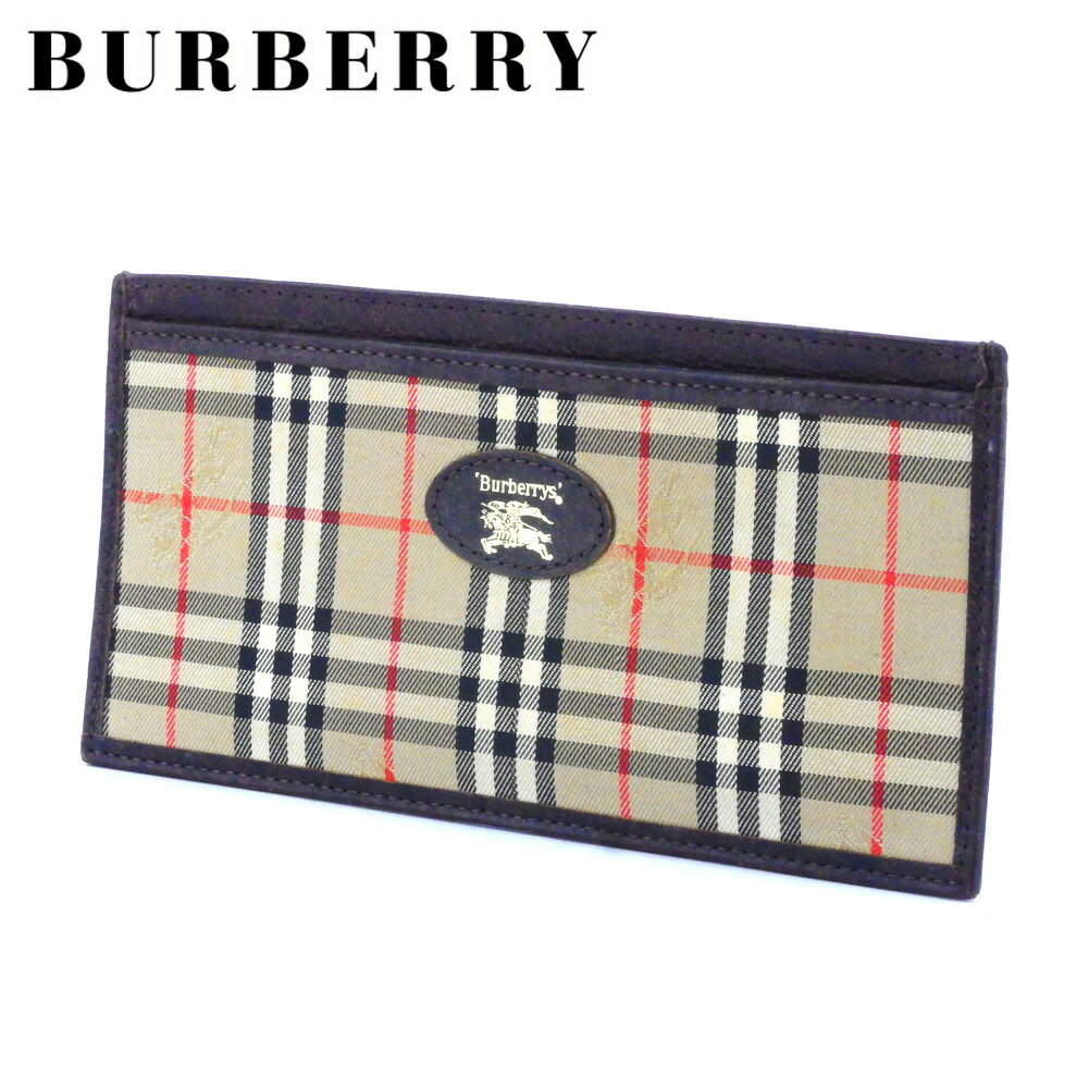 【スプリングセール30％OFF】バーバリー BURBERRY 長札入れ 札入れ ケース レディース メンズ ベージュ ブラウン系 キャンバス×レザー 【バーバリー】 T10410 【中古】