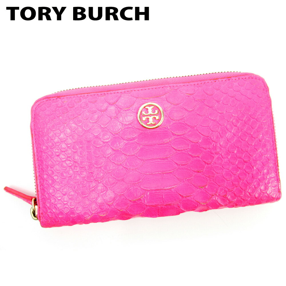 【スプリングセール30％OFF】トリーバーチ 長財布 ラウンドファスナー フェイクパイソン ピンク レザー Tory Burch 【トリーバーチ】 c3656s 【中古】