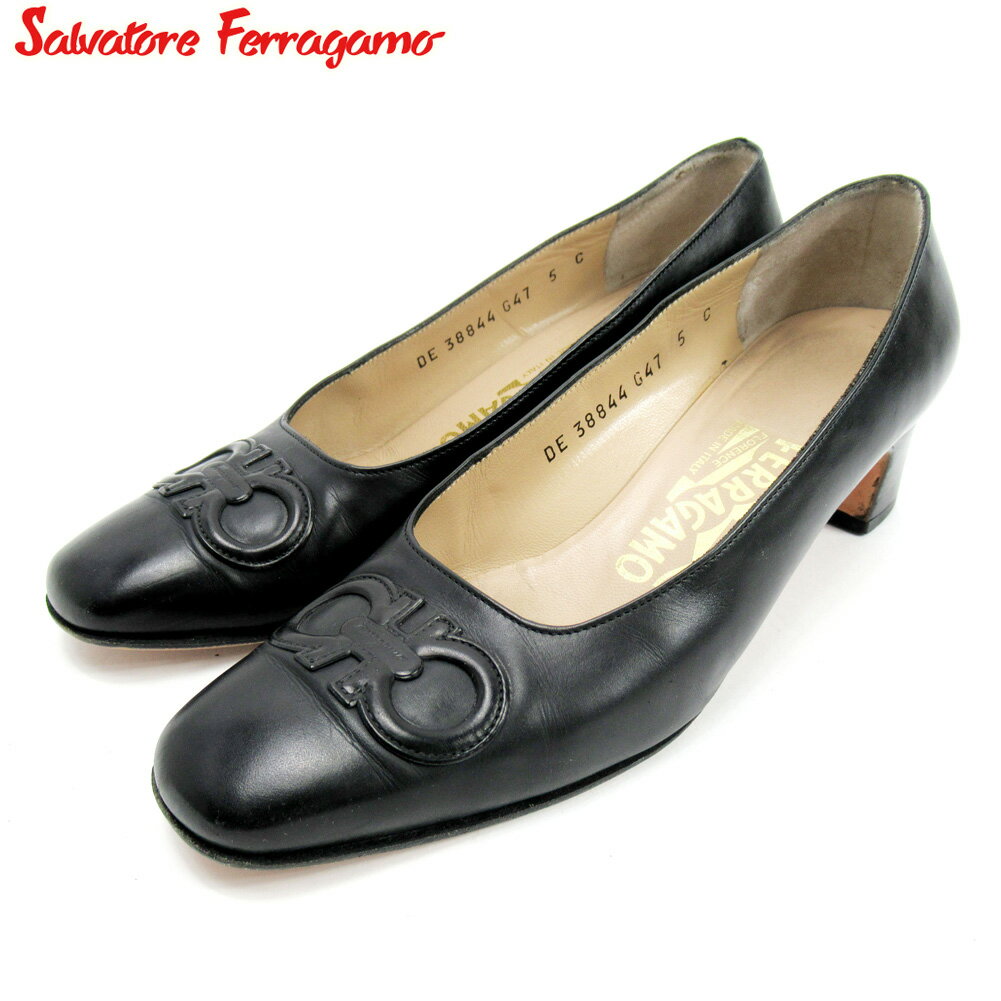 【スプリングセール30％OFF】サルヴァトーレ フェラガモ パンプス シューズ 靴 #5 ガンチーニ ブラック レザー Salvatore Ferragamo 【フェラガモ】 c3663s 【中古】