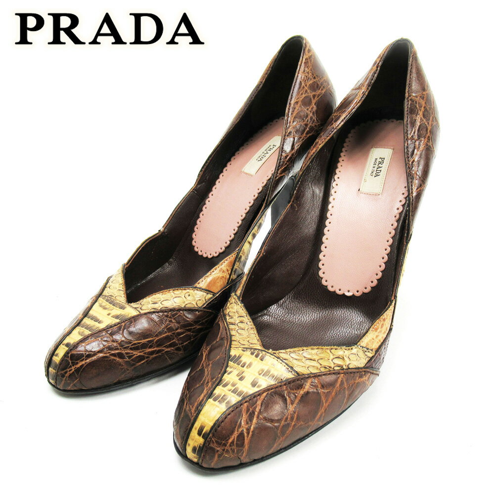 【スプリングセール30％OFF】プラダ PRADA パンプス シューズ 靴 レディース #36ハーフ ブラウン ベージュ レザー 【プラダ】 C3697 【中古】