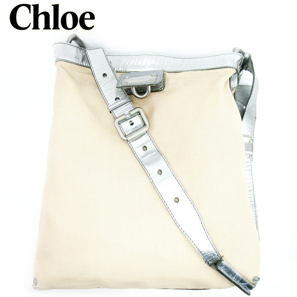 【スプリングセール30％OFF】クロエ ショルダーバッグ バック 斜めがけショルダー シルバー ベージュ キャンバス×レザー Chloe 【クロエ】 d2133s 【中古】