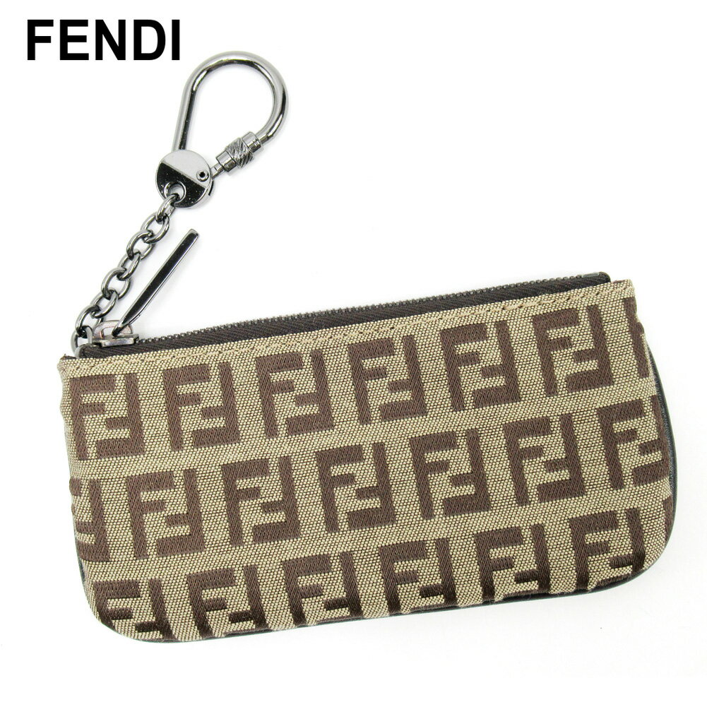 【スプリングセール30％OFF】フェンディ コインケース ケース キーケース ズッキーノ ベージュ ブラウン キャンバス×レザー FENDI 【フェンディ】 t10179s 【中古】