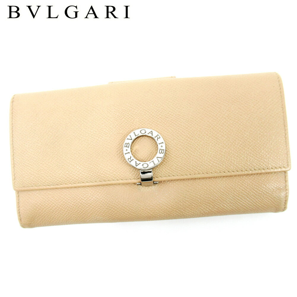 【スプリングセール30％OFF】ブルガリ 長財布 Wホック ブルガリブルガリ ベージュ レザー BVLGARI 長サイフ サイフ 収納 ユニセックス 小物 【ブルガリ】 T10215 【中古】