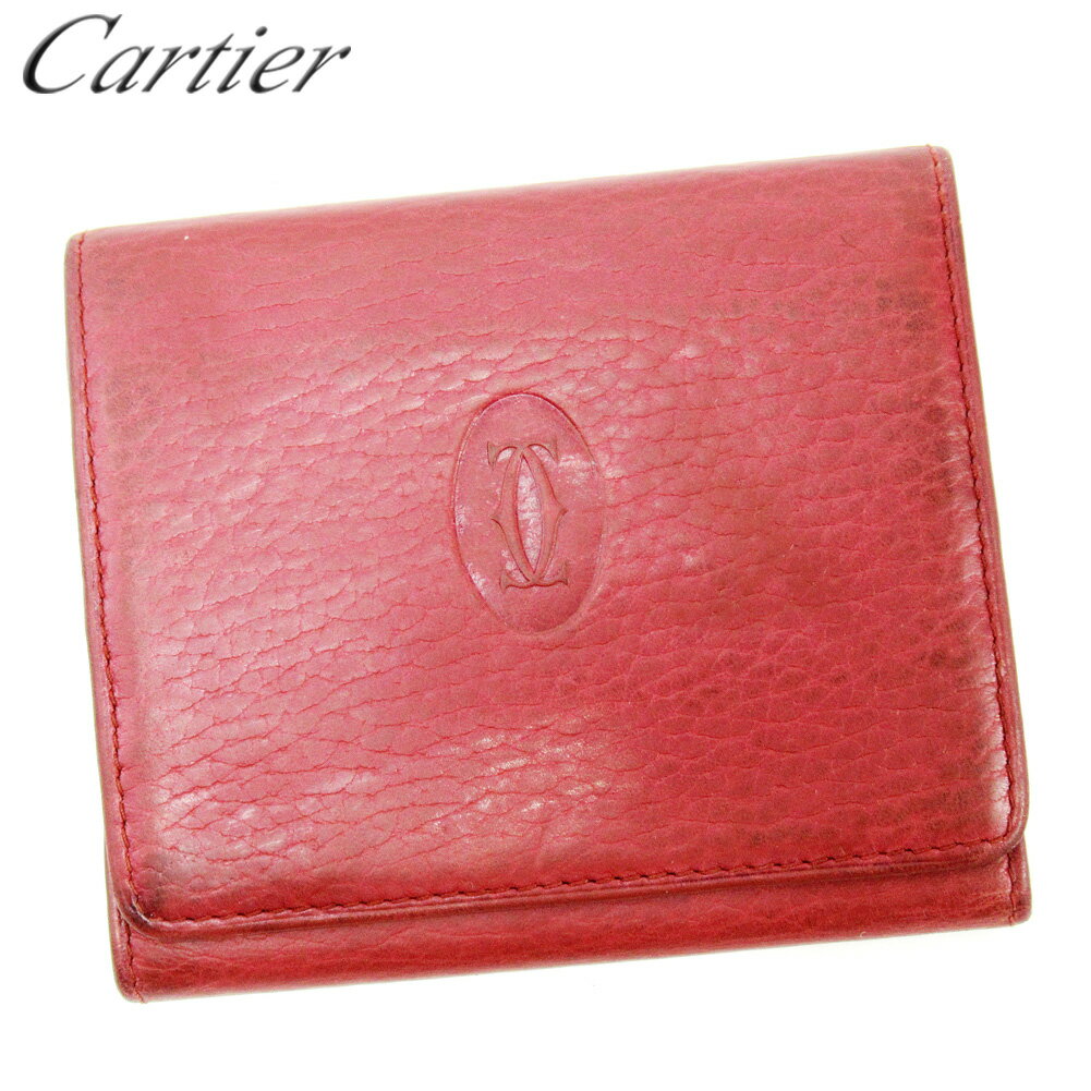 【中古】 カルティエ カードケース カード 名刺入れ マストライン ボルドー レザー Cartier T10299