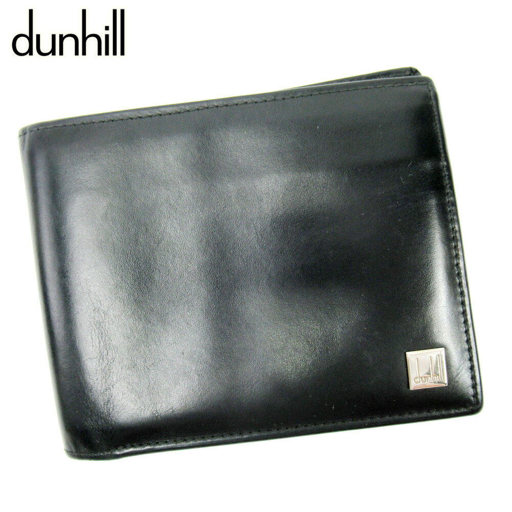 【スプリングセール30％OFF】ダンヒル 二つ折り 札入れ 二つ折り 財布 ロゴプレート ブラック レザー dunhill 【ダンヒル】 t10306s 【中古】