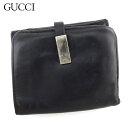 グッチ Wホック 財布 二つ折り ミニ財布 メンズ ロゴプレート ブラック シルバー レザー GUCCI 【中古】 a1878s