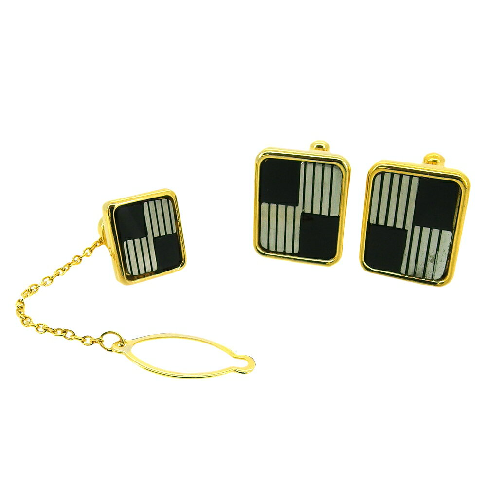 【楽天スーパーSALE 最大50%OFF】ヒコック カフス タイピン カフリンクス ネクタイピン メンズ スクエア 2アイテムセット シルバー ブラック ゴール...