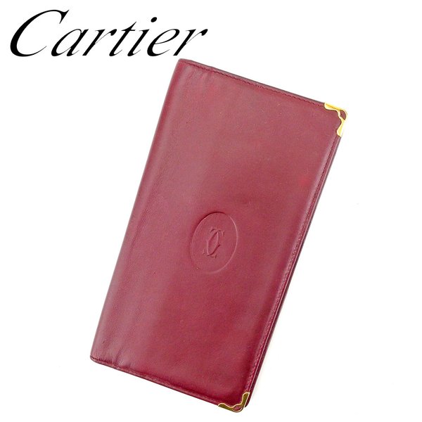 【スプリングセール30％OFF】カルティエ Cartier 長札入れ 札入れ レディース メンズ ボルドー ゴールド レザー 【カルティエ】 B1023 【中古】