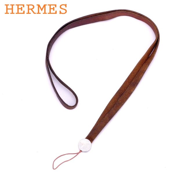 【スプリングセール30％OFF】エルメス ネックストラップ ストラップ セリエ ブラウン シルバー レザー×シルバー金具 HERMES 【エルメス】 f1537s 【中古】