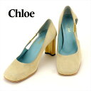 【春の大感謝祭 30％OFF】クロエ Chloe パンプス シューズ 靴 レディース ♯36 スクエアトゥ ベージュ ゴールド スエード 【クロエ】 H684 【中古】