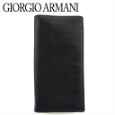 【冬のTHEセール 30%OFF】ジョルジオ アルマーニ 長財布 ファスナー付き 財布 メンズ ロゴ ブラック レザー GIORGIO ARMANI 【ジョルジオ アルマーニ】 L3151 【中古】