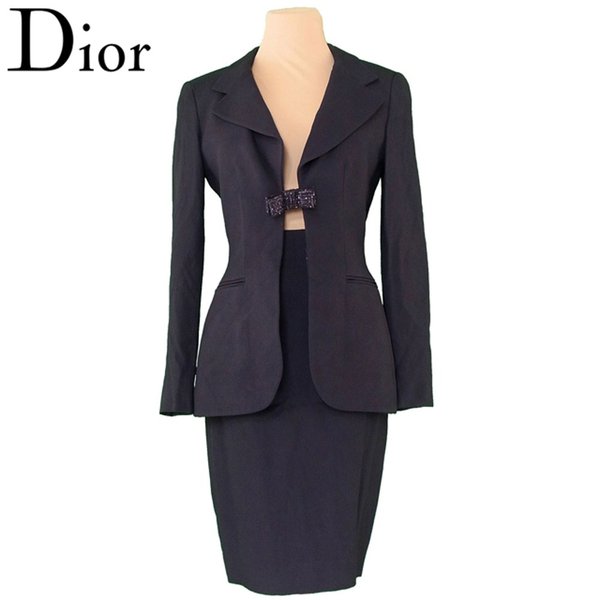 【春の大感謝祭 30％OFF】ディオール Dior スーツ セットアップ レディース ♯USA6サイズ タイトスカート ブラック アセテート ヴィスコース シルク 【ディオール】 P882 【中古】