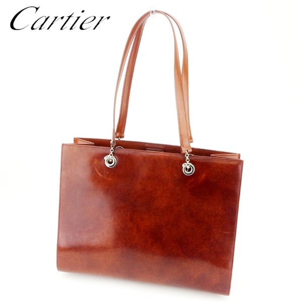 【スプリングセール30％OFF】カルティエ トートバッグ バック ワンショルダー パンテール ブラウン レザー Cartier 【カルティエ】 t5697s 【中古】