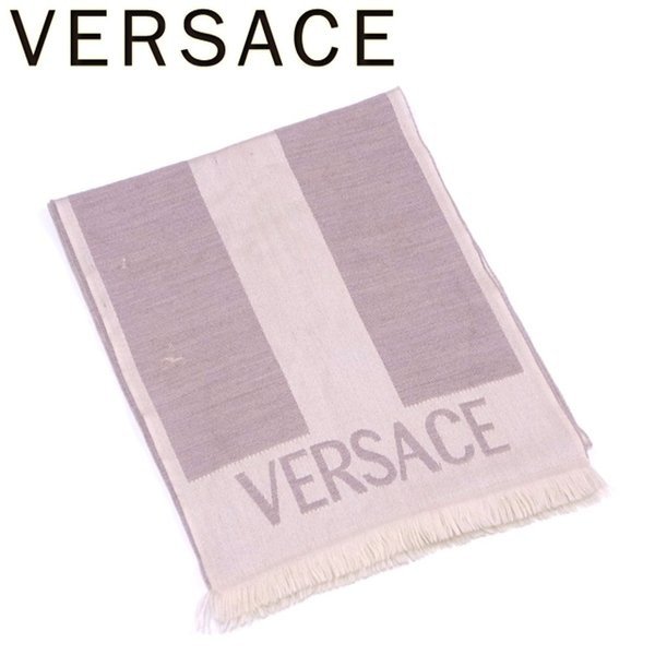 【スプリングセール30％OFF】ヴェルサーチ マフラー フリンジ付き メドゥーサ ロゴ ベージュ ブラウン VERSACE 【ヴェルサーチ】 t7075s 【中古】