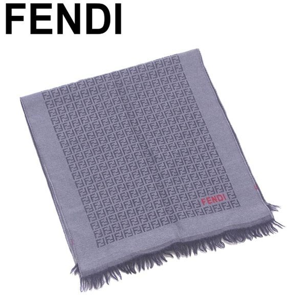 【スプリングセール30％OFF】フェンディ FENDI マフラー フリンジ付き レディース メンズ 可 ストール グレー 灰色 ブラック レッド ウール100% 【フェンディ】 T7176 【中古】