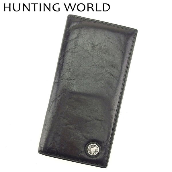 【スプリングセール30％OFF】ハンティングワールド HUNTING WORLD 長札入れ 長財布 レディース メンズ 可 ブラック レザー 【ハンティングワールド】 T7373 【中古】