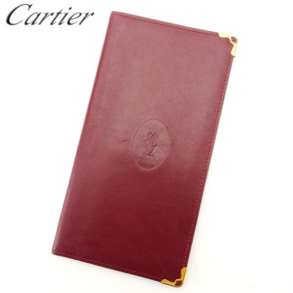 【スプリングセール30％OFF】カルティエ Cartier 長札入れ 長財布 レディース メンズ ボルドー レザー 【カルティエ】 T8846 【中古】