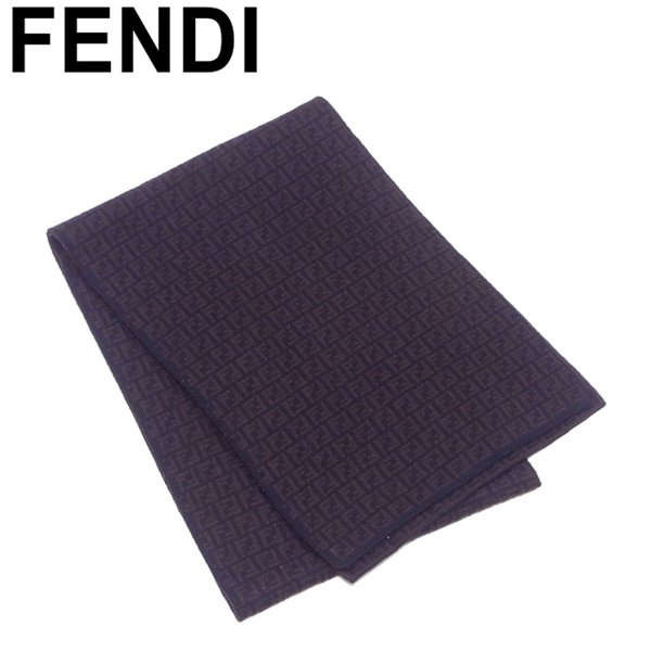 【スプリングセール30％OFF】フェンディ マフラー リバーシブル ズッキーノ ブラック ブラウン ウール 毛 FENDI 【フェンディ】 t9046s 【中古】