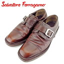 【春の大感謝祭 30％OFF】サルヴァトーレ フェラガモ Salvatore Ferragamo シューズ 靴 メンズ ♯8 3E ブラウン シルバー レザー 【フェラガモ】 T9454 【中古】