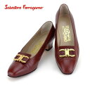 【スプリングセール30％OFF】サルヴァトーレ フェラガモ Salvatore Ferragamo パンプス シューズ 靴 レディース ♯6ハーフD スクエアトゥ ブラウン ゴールド レザー T16112 ブランド 【中古】