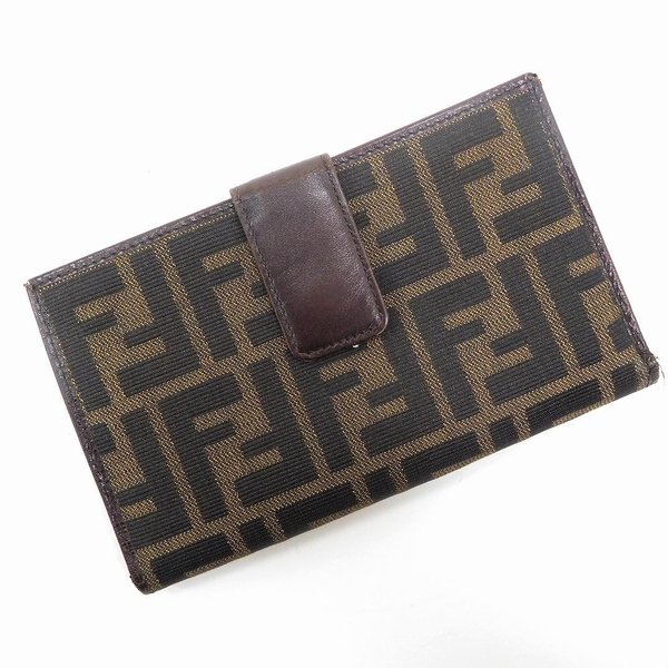 【スプリングセール30％OFF】フェンディ 二つ折り財布 ガマ口財布 ズッカ ライトブラウン×ブラック FENDI 【フェンディ】 T16203 【中古】