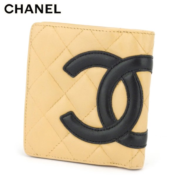 【スプリングセール30％OFF】シャネル がま口財布 二つ折り 財布 カンボンライン ベージュ×ブラック レザー CHANEL 【シャネル】 t16451s 【中古】