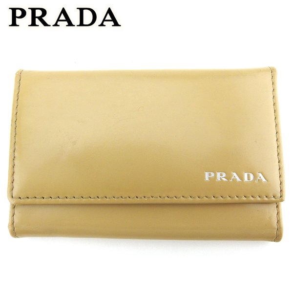 【スプリングセール30％OFF】プラダ キーケース 4連キーケース レディース メンズ ロゴ ベージュ ホワイト 白 シルバー レザー PRADA 【プラダ】 T17309 【中古】