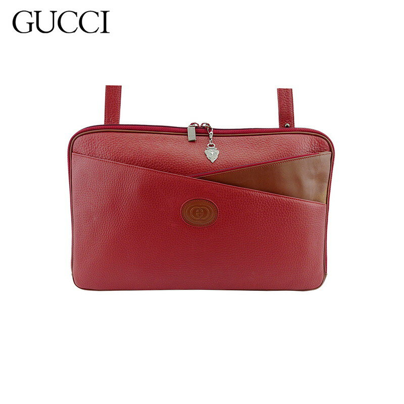 【ブラックフライデー21％OFFクーポン】【中古】 グッチ ショルダーバッグ クラッチ バッグ レディース メンズ 2WAY インターロッキングG ダブルG レッド ブラウン レザー GUCCI T23342 ブランド ハイブランド ヴィンテージ 送料無料
