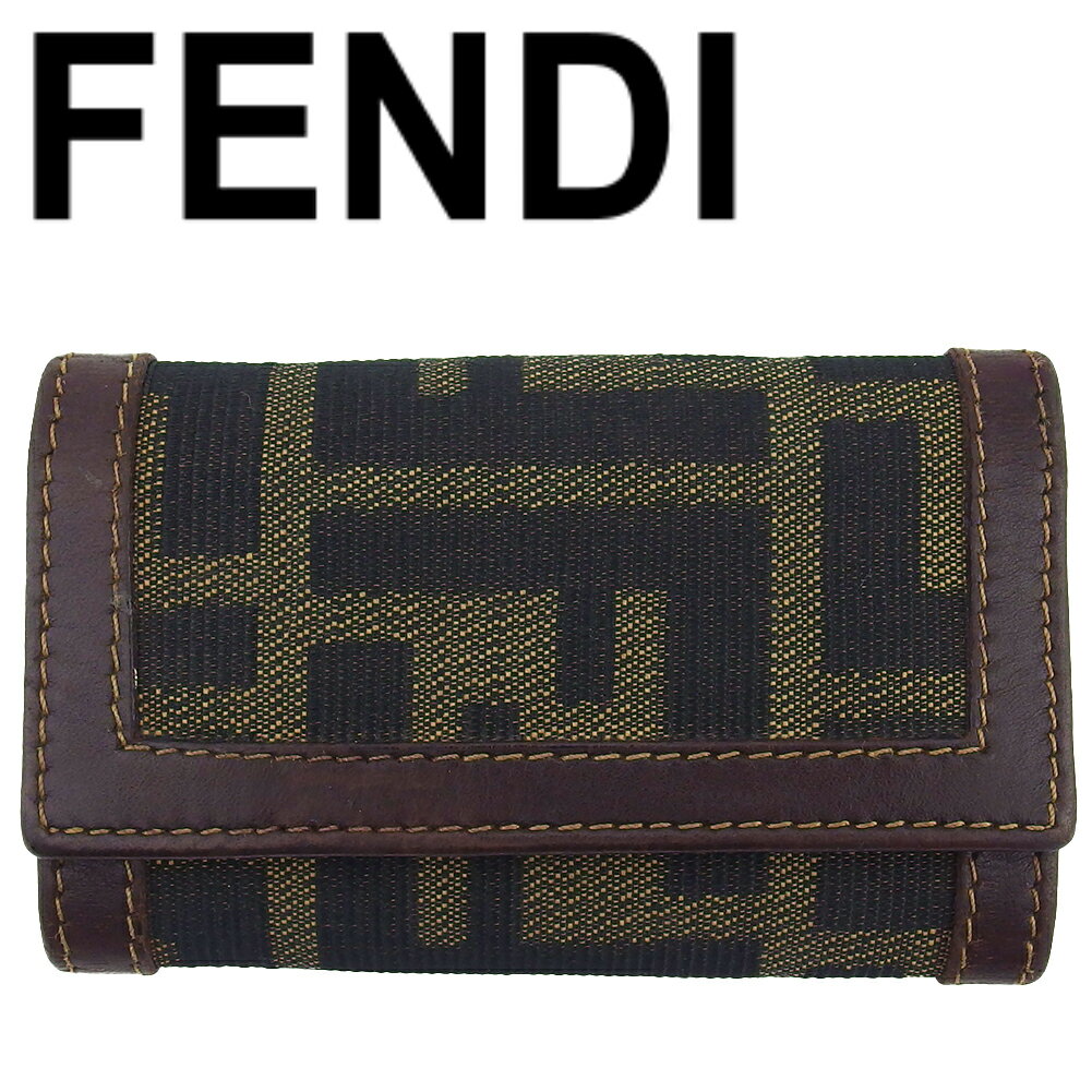 【スプリングセール】【中古】 フェンディ キーケース レディース メンズ ズッカ ブラック ブラウン ベージュ キャンバス×レザー×ゴールド金具 FENDI T23451