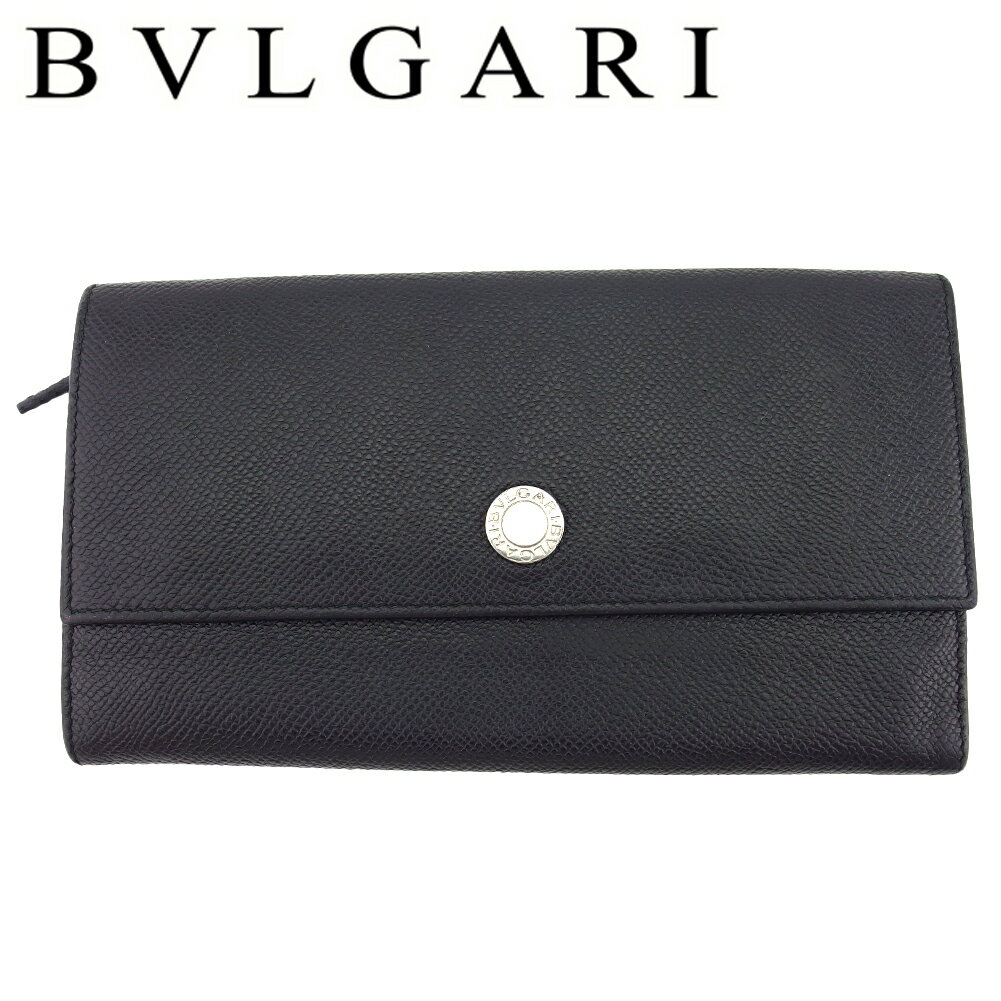 【お買い物マラソン28％OFFクーポン】【中古】 ブルガリ 長財布 ファスナー付き 財布 メンズ ロゴボタン クラシコ ブラック レザー×シルバー金具 BVLGARI L4439 ブランド ハイブランド ヴィンテージ