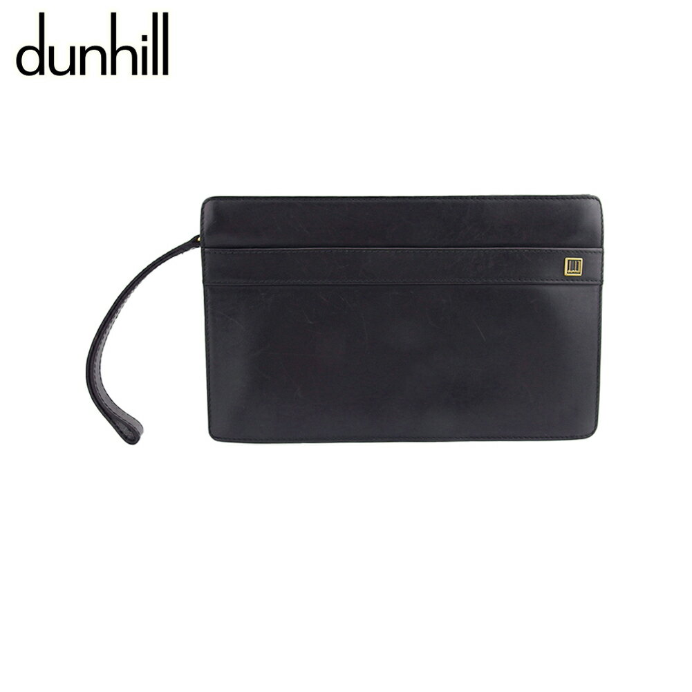 【中古】 ダンヒル クラッチバッグ セカンド バッグ メンズ ロゴプレート ブラック ゴールド レザー dunhill C4547