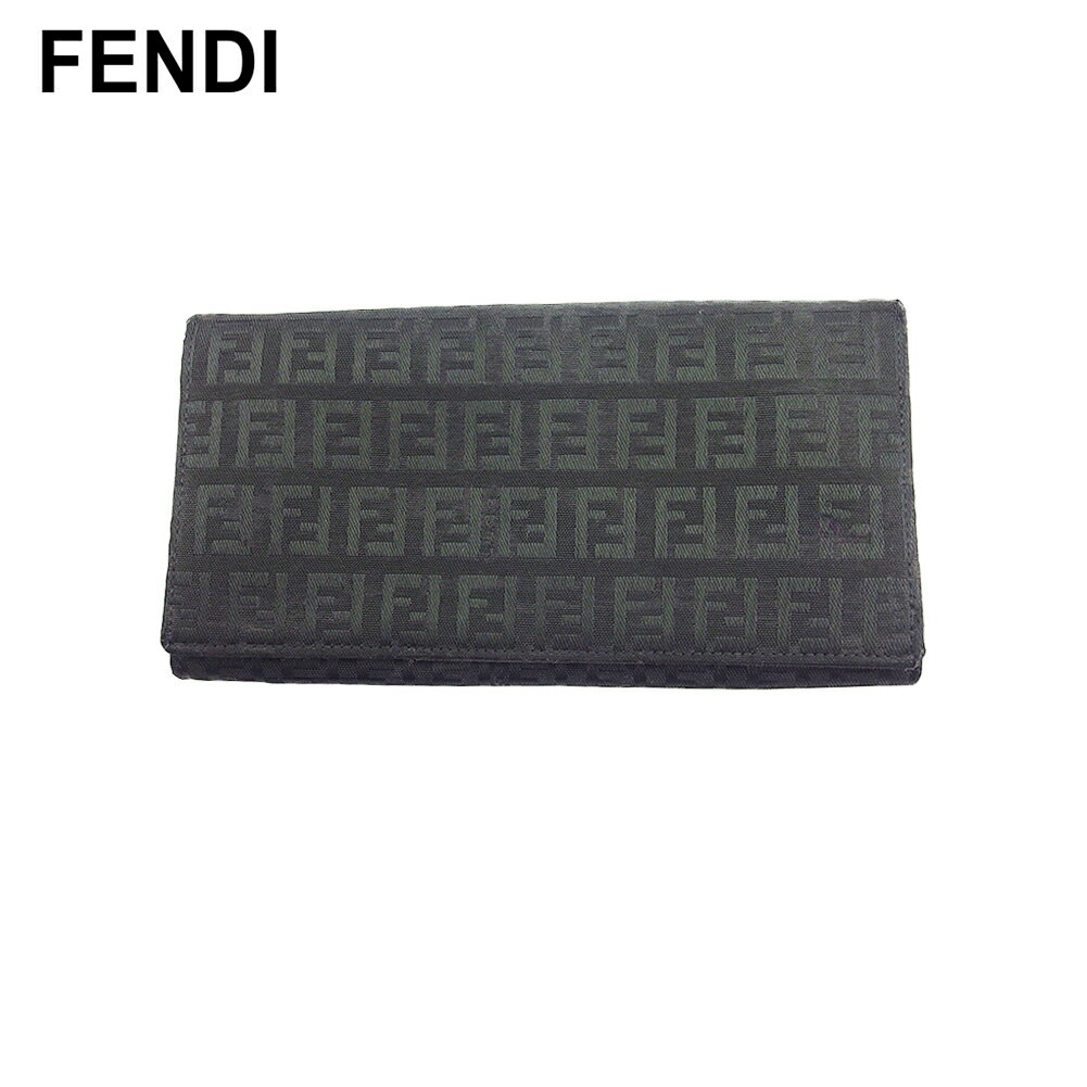 【中古】 フェンディ 長財布 ファスナー付き 財布 レディース メンズ ズッキーノ ブラック キャンバス×レザー FENDI T22475