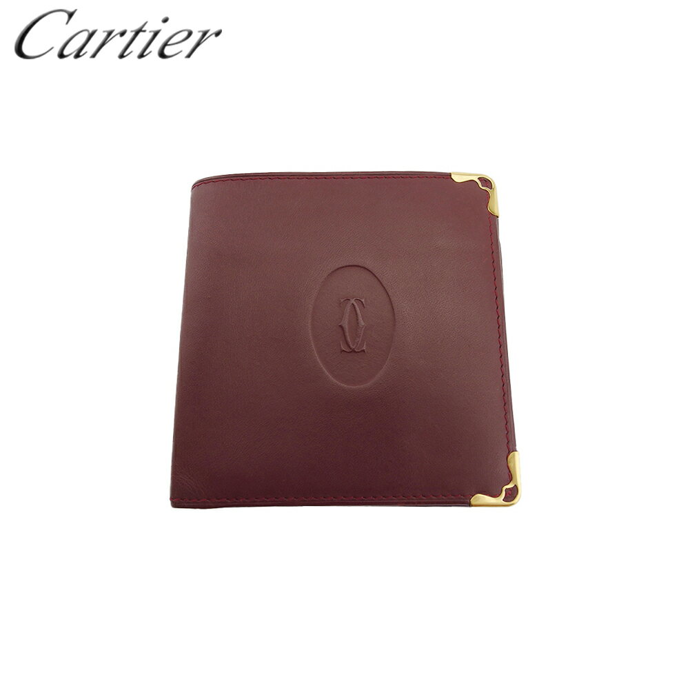 【中古】 カルティエ 二つ折り 財布 ミニ財布 レディース メンズ マストライン ボルドー ゴールド レザー Cartier T22499
