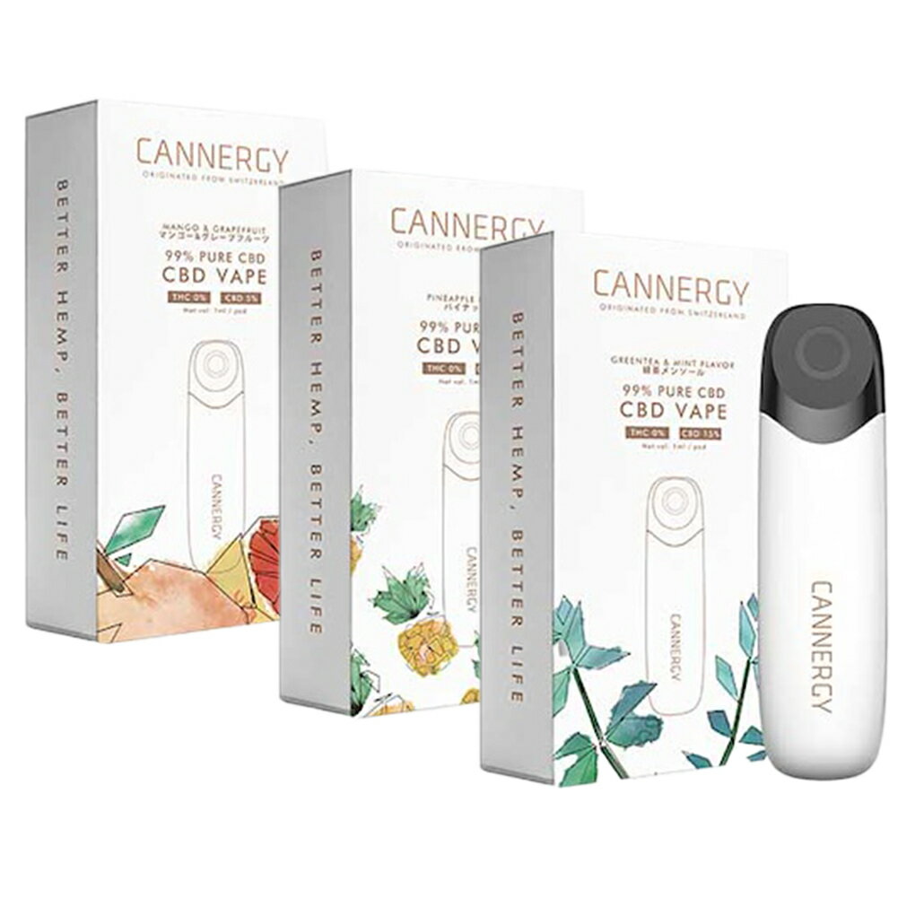 CBDスチーマー【使い切りタイプ CBD15% 緑茶メンソール】CANNERGY リキッドスチーマー 電子タバコ リラックス 専用フレーバー 交換不要 カンナビジオール 99％アイソレート CBDリキッド入り ニコチン0 タール0 リキッドスチーマー 約350パフ