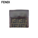 【スプリングセール】【中古】 フェンディ Wホック 財布 二つ折り レディース メンズ ズッカ ブラウン ブラック ベージュ キャンバス×レザー FENDI T...