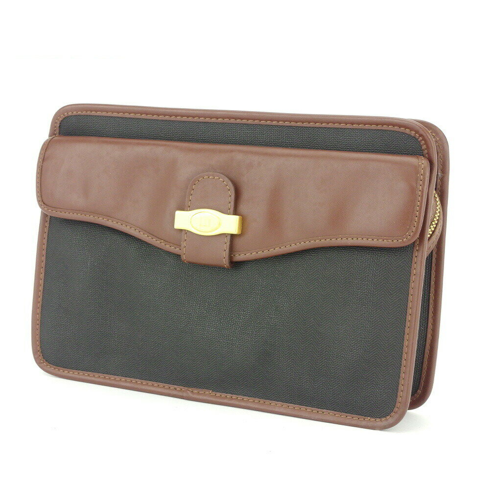 【Fashion Special Fair 30％OFFクーポン】ダンヒル Dunhill クラッチバッグ ヘリンボーン ブラック ブラウン ゴールド レディース 中古 ブランド ハイブランド ヴィンテージ