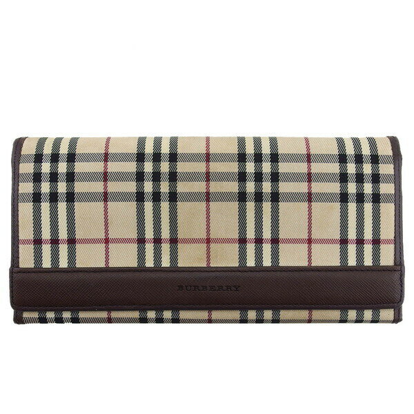 【秋Sale】バーバリー 長財布 ノバチェック ベージュ ブラウン ブラック系 レディース 中古 BURBERRY