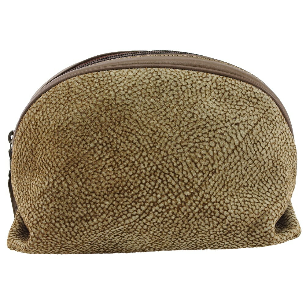 【ブラックフライデー30％OFFクーポン】ボルボネーゼ ポーチ うずら柄 ベージュ×ブラウン レディース 中古 BORBONESE ブランド ハイブランド ヴィンテージ