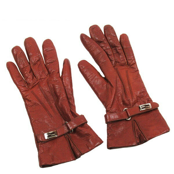 【ブラックフライデー30%OFFクーポン】フェンディ 手袋 FFプレート ♯Mサイズ ブラウン レディース 中古 FENDI ブランド ハイブランド ヴィンテー...