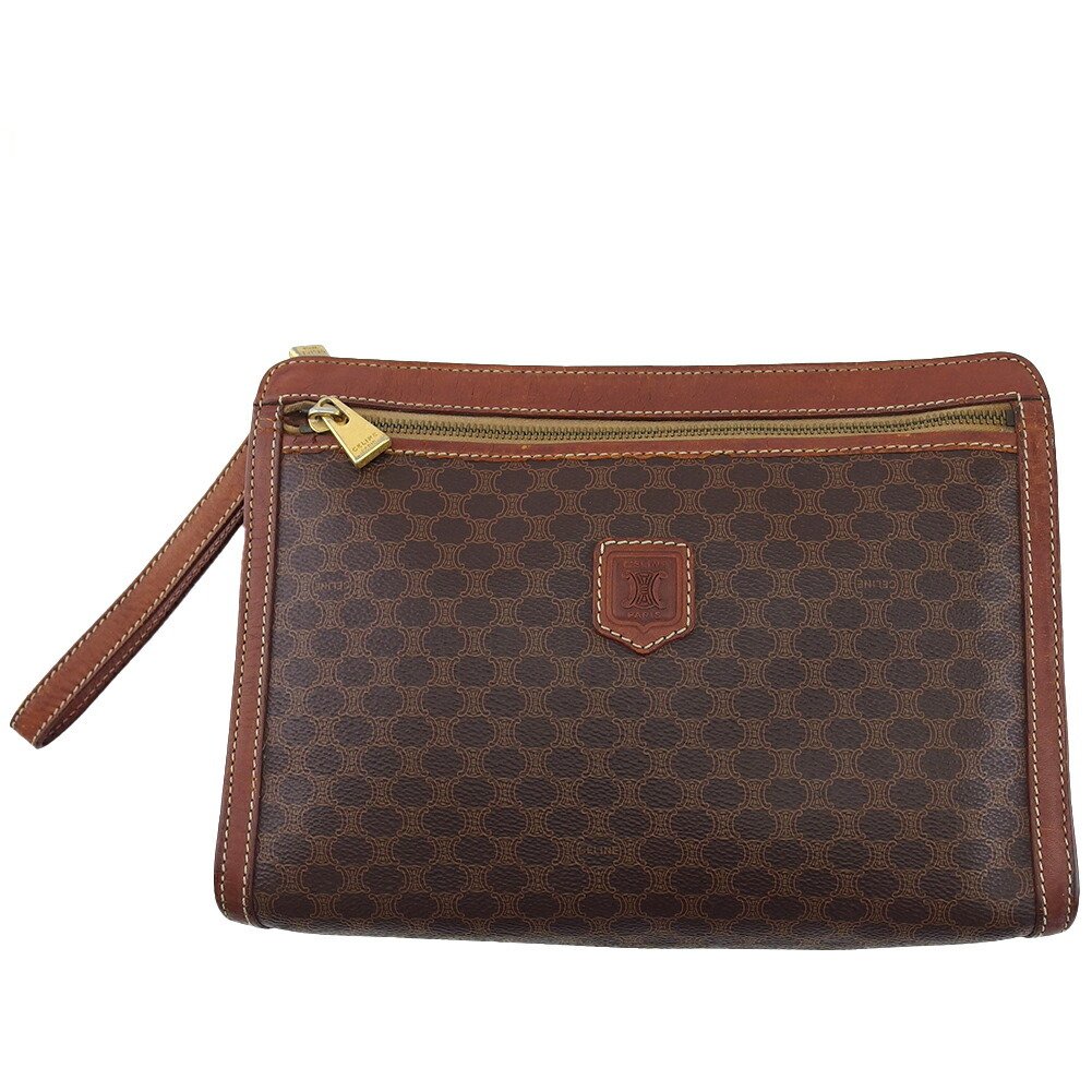 【ブラックフライデー21％OFFクーポン】セリーヌ クラッチバッグ マカダム ダークブラウン×ベージュ レディース 中古 CELINE ブランド ハイブランド ヴィンテージ