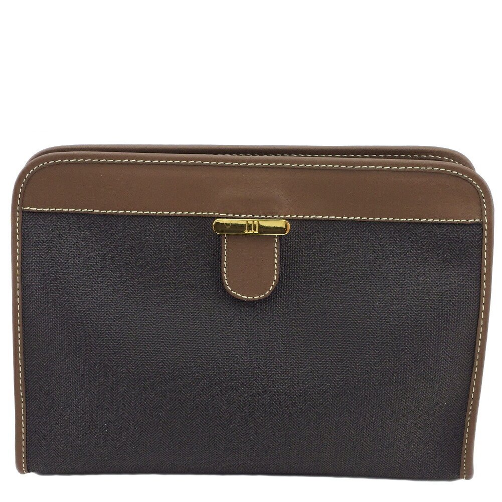 【楽天スーパーSALE★最大50％OFF】ダンヒル クラッチバッグ ダークブラウン×ブラウン×ゴールド レディース 中古 Dunhill ブランド ハイブランド ヴィンテージ